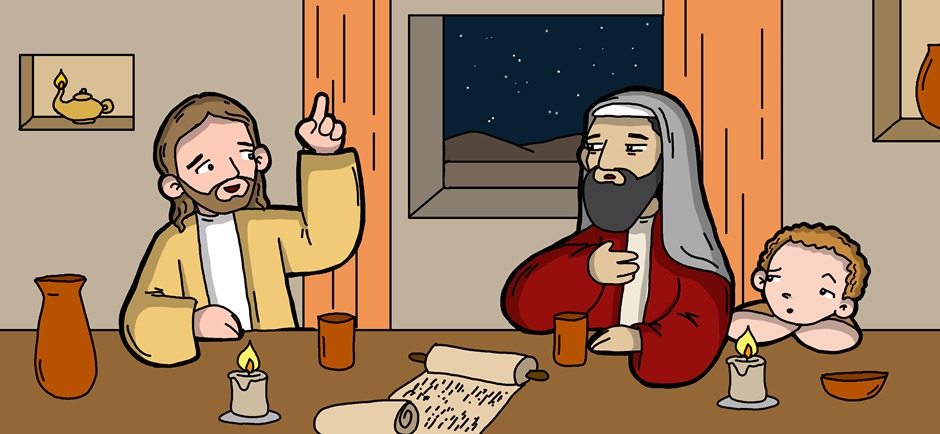 Jesus explains to Nicodemus how He will save the world